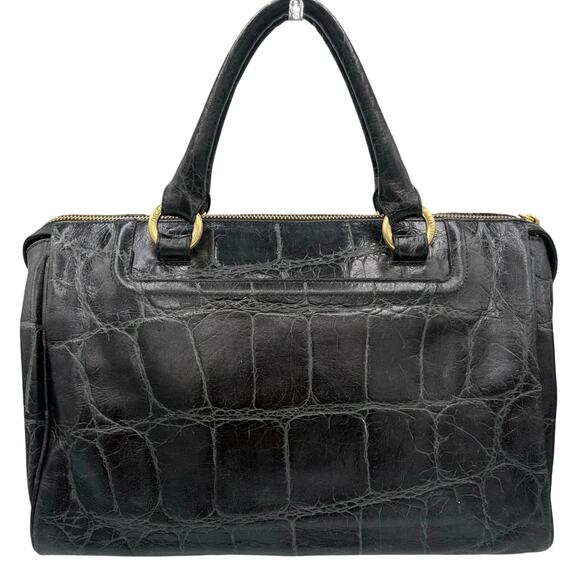 Authentic Brahmin Black Croc-Embossed Leather Satchel - Picture 3 of 10